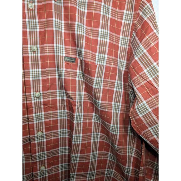 Faconnable Mens Button Up Shirt Sz M Long Sleeve Orange Brown Checked - Picture 2 of 8